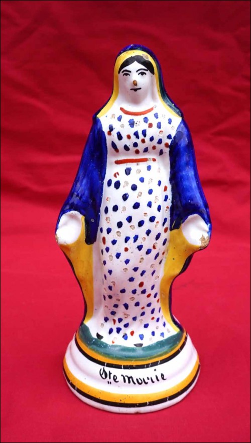 Virgin Mary French Hand Painted Faience Statue Rennes Brittany Late 19th C