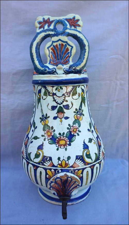 ROUEN French Hand Painted Faience Wall Fountain 18th C