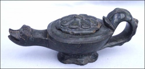 Barroco Area Green Marble Oil Lamp Mythological Animal Louis XIV Period