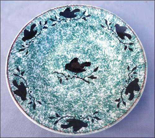 Gien Marbled Faience Silhouette Sparrow Cherry Dish 1878