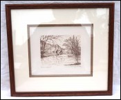 Mill on The River A Brudieux Framed Etching Signed
