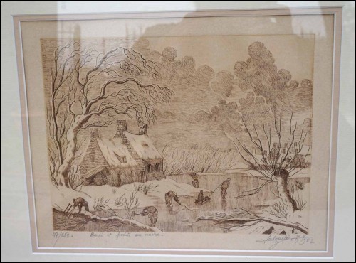   Winter on the Lake Framed French Etching JC Lalouette Signed Numbered Dated 1982
