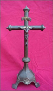 Gothic Altar Crucifix Christ Gilt Brass Tripode Base 19th C