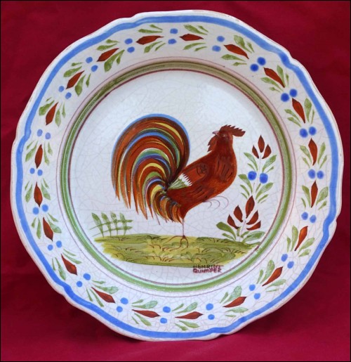 HENRIOT QUIMPER Rooster Plate French Hand Painted Faience