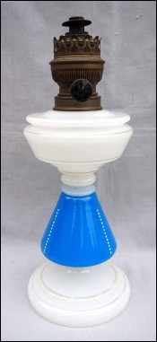 St Louis French Cobalt Blue White Opaline Glass Oil Lamp Matador Burner 1850