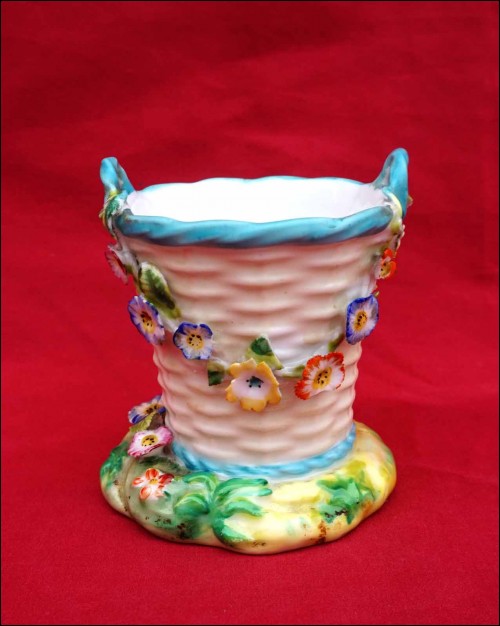 German Porcelain Hand Painted Flower Pot Jardiniere Basketwave 18th C