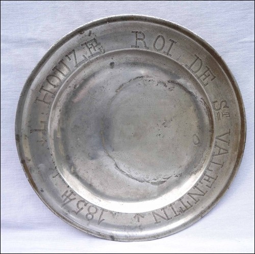 King of Valentine's Day Award Pewter Dish JB Oudart Lille Dated 1854