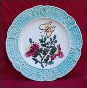 ORCHIES French Art Nouveau Majolica Butterfly Flowers Plate 1900's