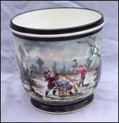 Old Paris Porcelain Children Playing Snow Sled Hand Painted Jardiniere Flower Pot Late 19th C