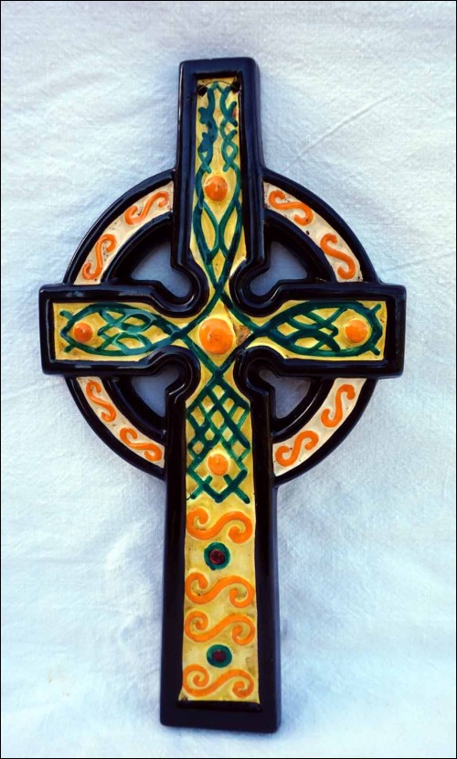 HB Quimper Wall Cross Crucifix Celtic Decor French Faience