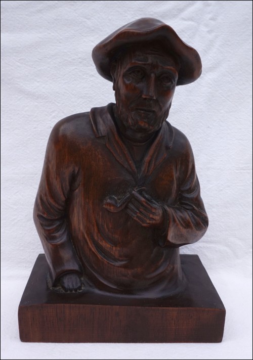 Fisher Pipe Smoker French Hand Carved Wood Figure Quimper Brittany