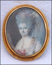 Princesse de Lamballe Miniature Gold Brooch Hand Painted Mother of Pearl late 18th C