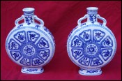 Chinese Jingdezhen Blue & White Porcelain Moonflask Vase Pair Ming Style Vintage