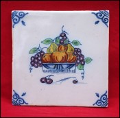    	  DESVRES FOURMAINTRAUX Freres French Hand Painted Faience Tile Fruit Basket 1880's Signed