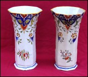Fourmantraux Fres DESVRES French Hand Painted Faience Pair Vases 1880's