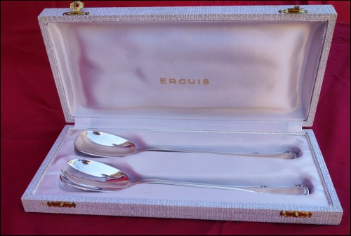ERCUIS FRANCE Salad Serving Set Valencay Pattern Silverplate Louis XV style Boxed