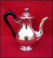Silver Plate Tea Coffee Pot Ebony Handle A Fresnais Paris Mono SM Late 19th C
