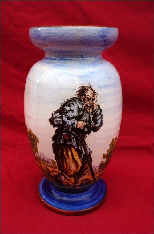 The Mendicants Beggar French Hand Painted Faience Vase GIEN 1870