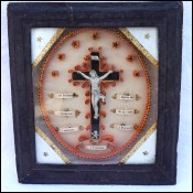 Reliquary Christ Crucifix Multi Relics Paper Paperolles Framed 1920's
