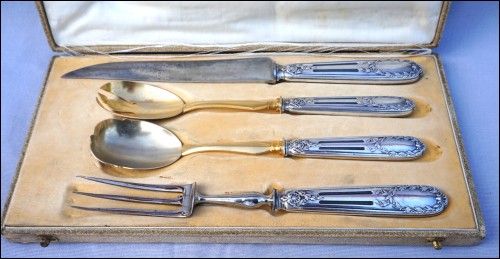 Sterling Silver Serving Set Carving Salad Hollow Handles 1900's Boxed