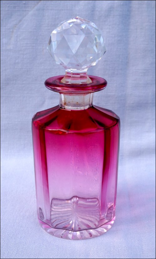 BACCARAT French Ruby Clear Cut Crystal Glass Perfume Bottle Late 19th C