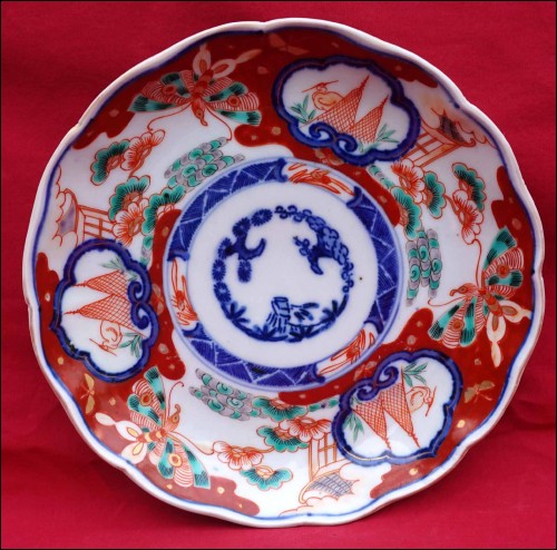 Japan Arita Porcelain Kinrande Scalloped Plate Early 20th C