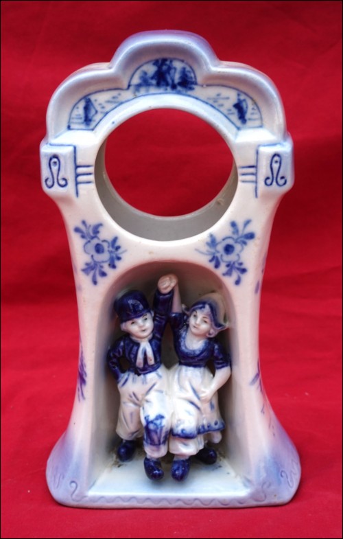 DELFT Blue White Porcelain Mantle Desk Clock Case Kids Sailing Boat Vintage