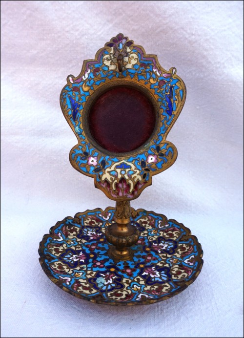 Antique French Champleve Cloisonne Enamel Pocket Watch Holder 1880's
