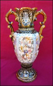 Victorian Alhambrian English Majolica Art Nouveau Vase Staffordshire
