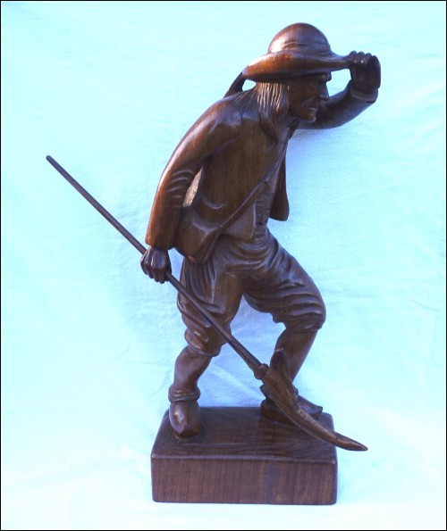 Breton Jean Chouan Scythe Hand Carved Wood Statue 25 3/4