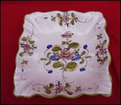 Matet Martres Tolosane French Hand Painted Faience Scalloped Square Dish