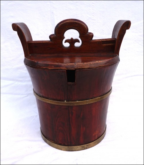Antique Chinese Wooden Rice Water Lidded Bucket Container Wood Lock 19th C