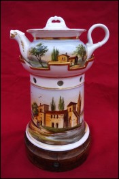 Empire Tisaniere Herbal Pot Hand Painted Porcelain Italy Tuscany Landscape 1820's