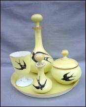 BACCARAT French Art Glass Hand Painted Yellow Opaline Night Set Swallow Complete 19th C