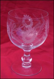 Antique Large French Daisy Friendship Cut Engraved Crystal Wedding Glass 1920