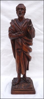 Saint Peter French Hand Carved Wood Statue Figure 19th Century