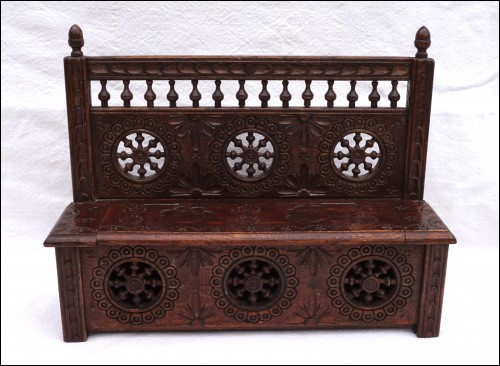 Quimper Vintage Doll Miniature Chest Bench Cut Carved Wood Brittany