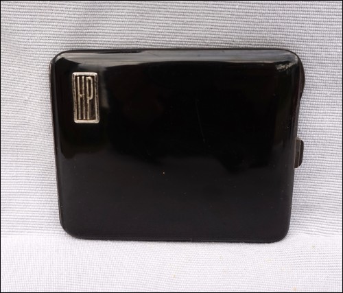 Art Deco Sterling Silver Black Enamel Gilt Inside Cigarette Case Mono HP 147gr
