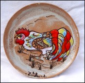 VALLAURIS French Enameled Ceramic Rooster Plate Vintage 1960's