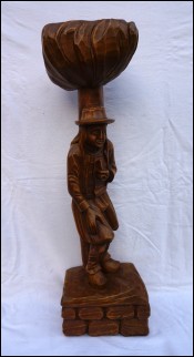 Breton Smoking Pipe Hand Carved Wood Statue Figue Stand End Table Quimper