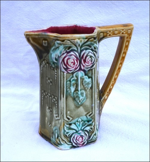 Art Nouveau Majolica Pitcher Onnaing Model 780 Hand Painted Faience