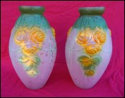 Art Deco Pressed Painted Satined Glass Pair Vases Espaivet SPV Paris 1930