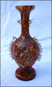 Franz Welz Bohemian Art Spatter Glass Silvered Enamel Vase Art Deco 1930's