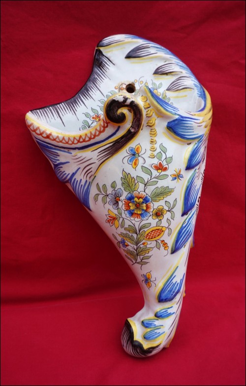 FOURMAINTRAUX COURQUIN DESVRES Large Wall Pocket Cornet Vase 19th C