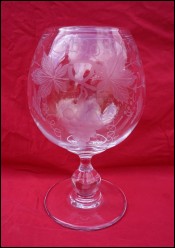 Etched Crystal Vine Leaves Grape Rinse Footed Bowl 19th C