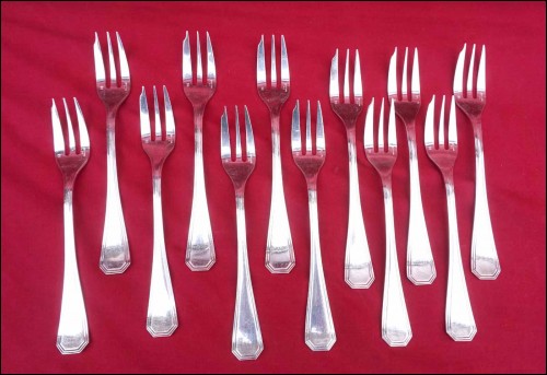 CHRISTOFLE America Luc Lanel 12 Cake Pastry Fork Silverplate Art Deco