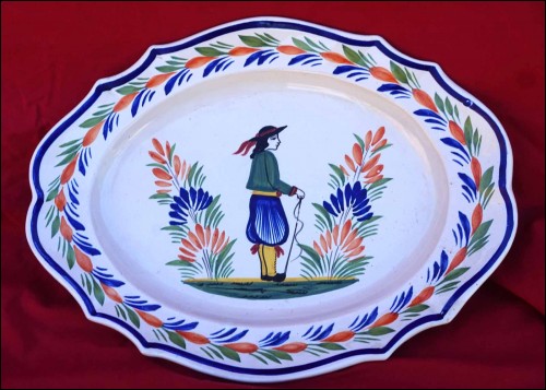 HENRIOT QUIMPER Vintage Breton Scalloped Oval Dish Hand Painted Faience B