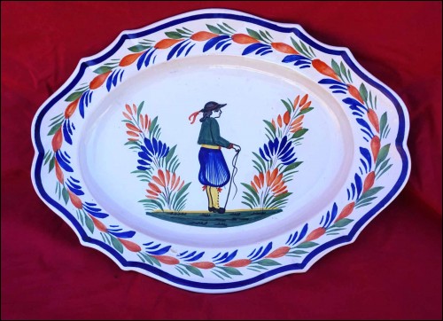 HENRIOT QUIMPER Vintage Breton Scalloped Oval Dish Hand Painted Faience French A
