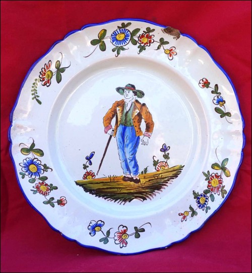 Hand Painted Faience Scalloped Plate Keller Guerin Saint Clement Early 20th C