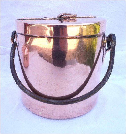 Tined Copper Lidded Stewpot Dovetailed Wrought Iron Handle 19th C